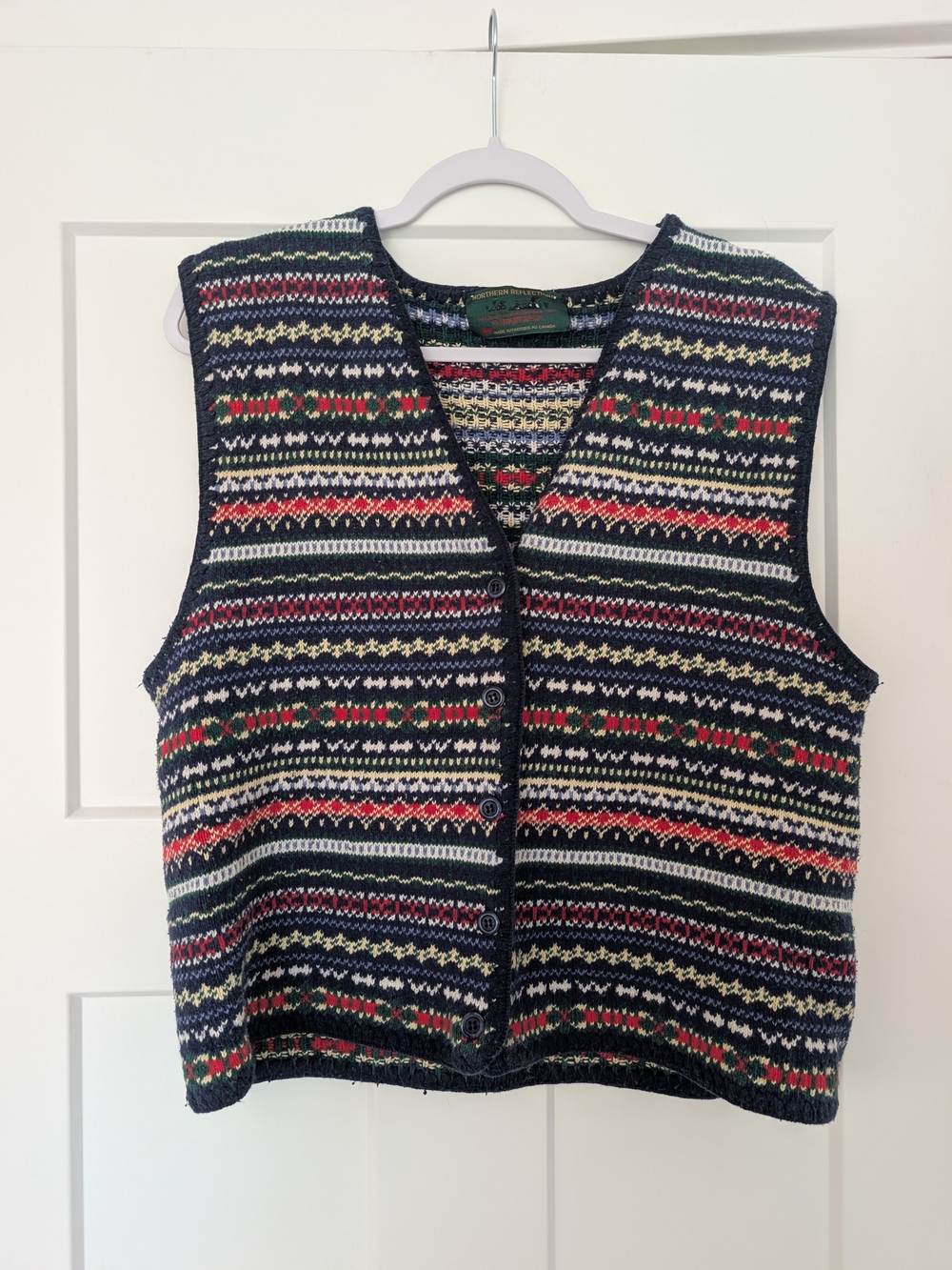 Navy Multicolor Fair Isle Button-Front Vest